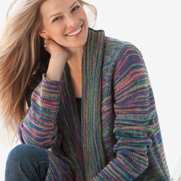 Woman Within Multi Marled Cardigan in Ultra Blue Space Dye - Picture 2 of 4